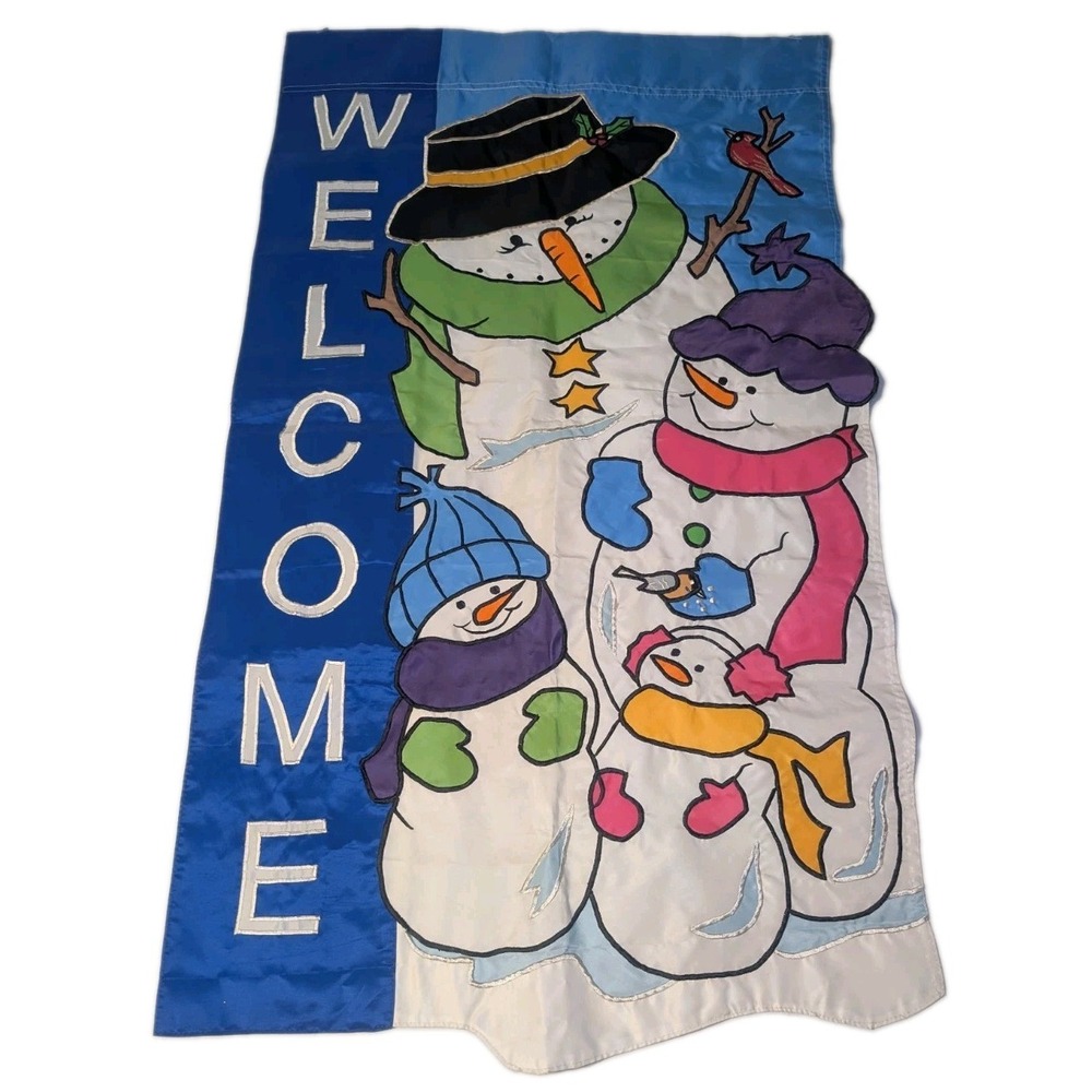 Vintage Y2K Christmas Snowman Family Outdoor Garden Flag 26"x43" Double Sided
